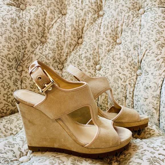 Michael Kors Shoes - Michael Kors Tan Wedge Sandals